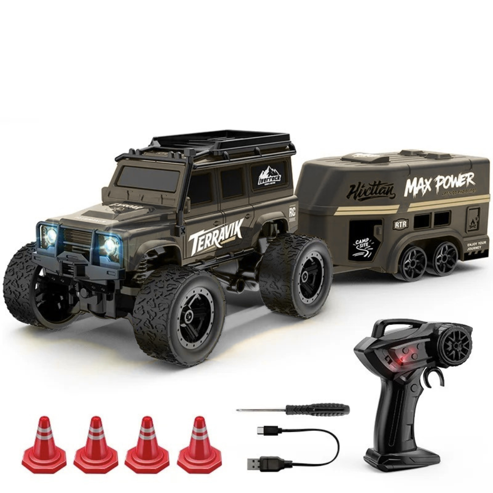 Pack Mini 4x4 Expédition RC 1:64 – Camion de Franchissement avec Remorque Camping