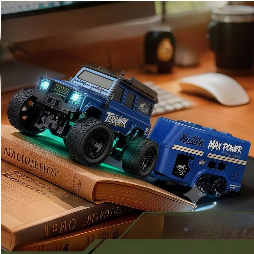 Pack Mini 4x4 Expédition RC 1:64 – Camion de Franchissement avec Remorque Camping