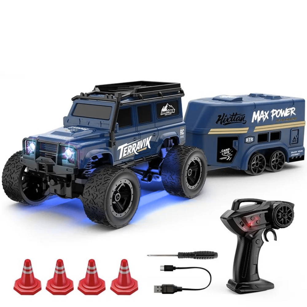 Pack Mini 4x4 Expédition RC 1:64 – Camion de Franchissement avec Remorque Camping