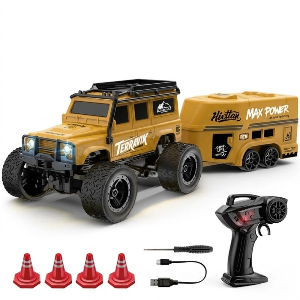 Pack Mini 4x4 Expédition RC 1:64 – Camion de Franchissement avec Remorque Camping