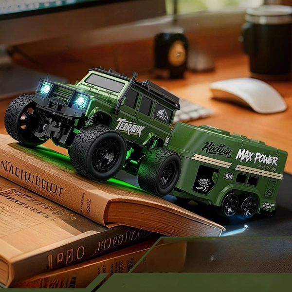 Pack Mini 4x4 Expédition RC 1:64 – Camion de Franchissement avec Remorque Camping